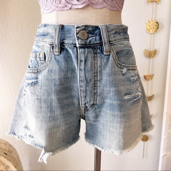 American Eagle Outfitters Pants - AMERICAN EAGLE Button Fly High Rise Distressed Denim Shorts
